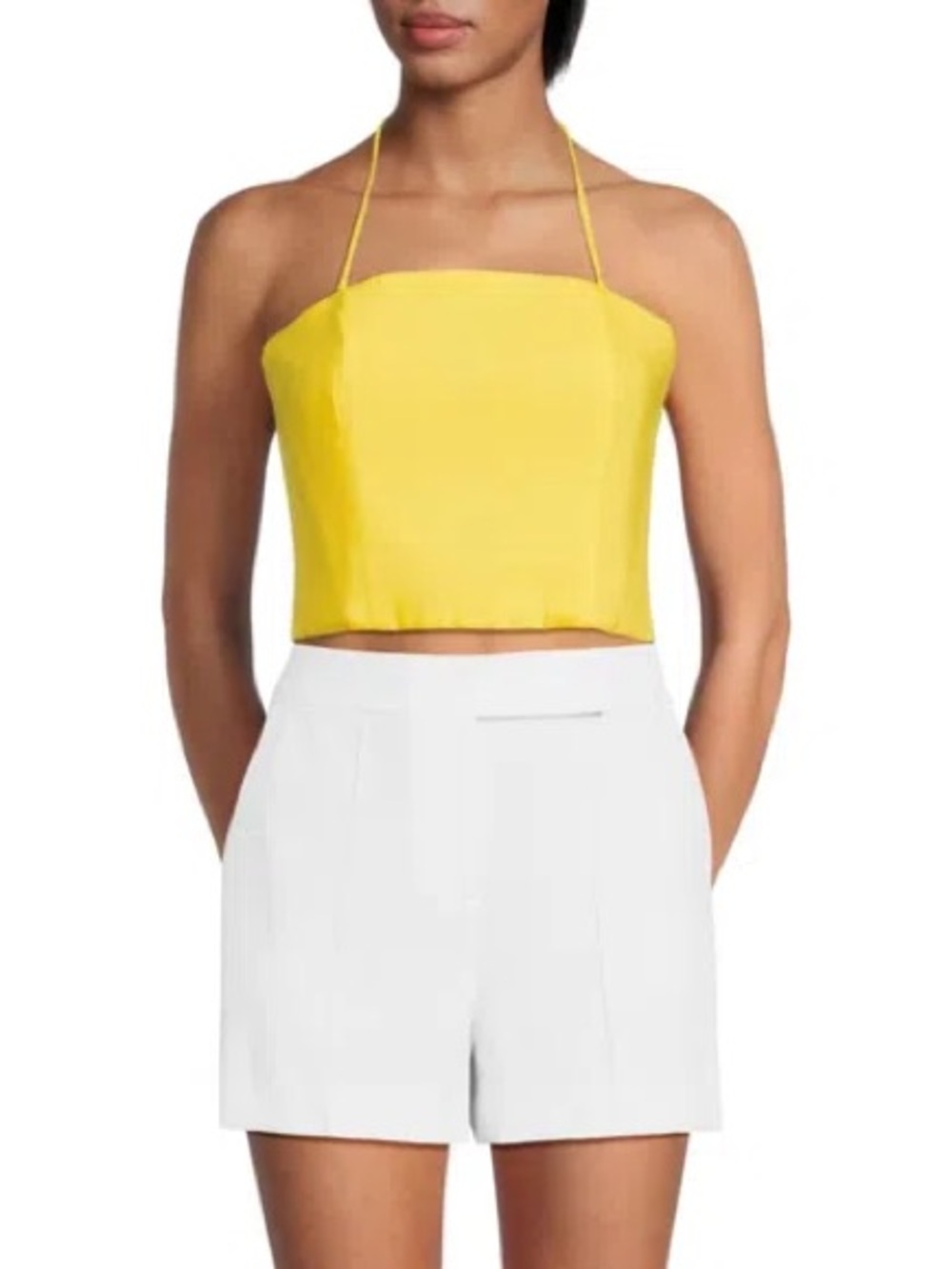 Alice + Olivia Happy Yellow Halter Crop Camisole